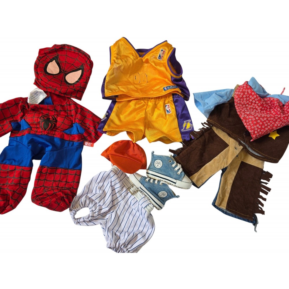 Build-A-Bear Clothing Lot Spider-Man Lakers NBA Cowboy Baseball Old Navy Shoes